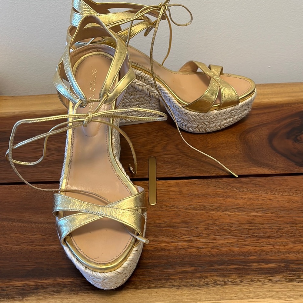 Sergio Rossi gold wedge shoes